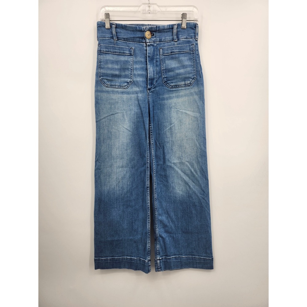 Maeve The Colette Jeans Womens 27 Blue Wide Leg High Rise Cropped Patch Pocket
